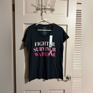 Women’s Fighter Survivor Warrior Breast Cancer V-Neck T-shirt Size Large NWT